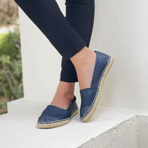 Navy leather espadrilles on sale