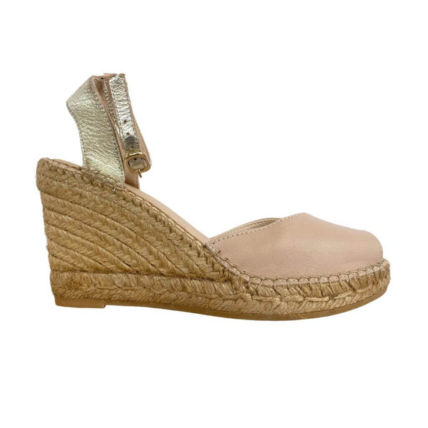 Peep Toe Espadrille Wedge in Sandy Champagne