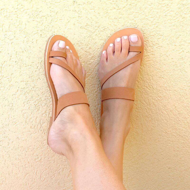 Athena Flat Slide in Caramel - Shoeq