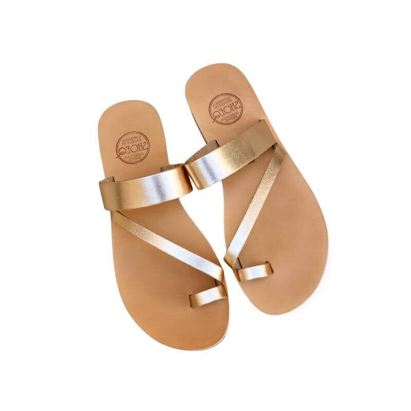 Athena Flat Slide in Rose Gold - Shoeq