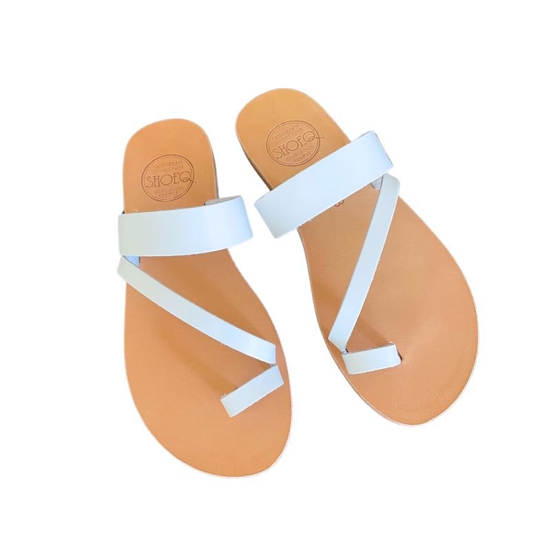 Athena Flat Slide in White - Shoeq