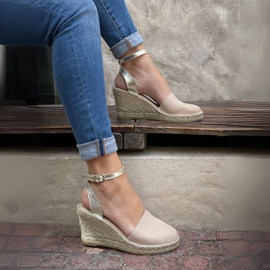 Carla Espadrille Wedge in Sandy Champagne - Shoeq