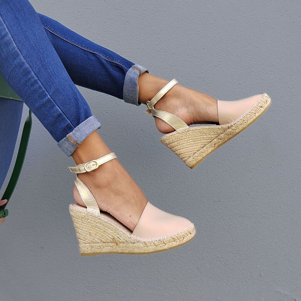 Carla Espadrille Wedge in Sandy Champagne - Shoeq