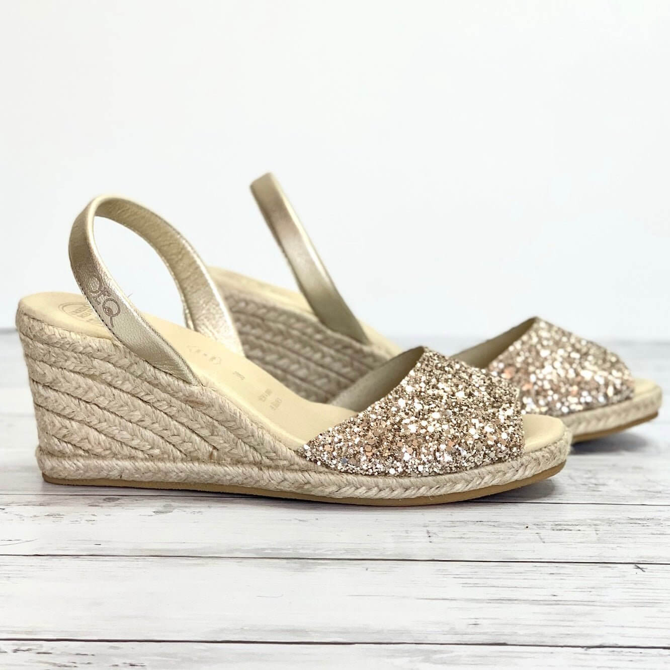 Classic Espadrille Wedge ('23 Edit) in Champagne Glitter - Shoeq