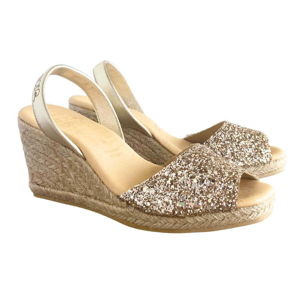 Classic Espadrille Wedge ('23 Edit) in Champagne Glitter - Shoeq