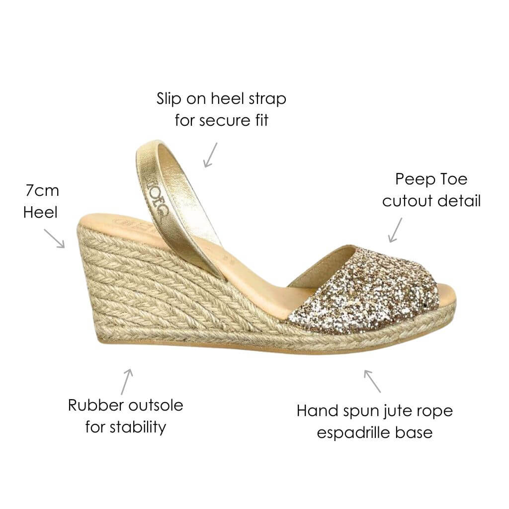 Classic Espadrille Wedge ('23 Edit) in Champagne Glitter - Shoeq