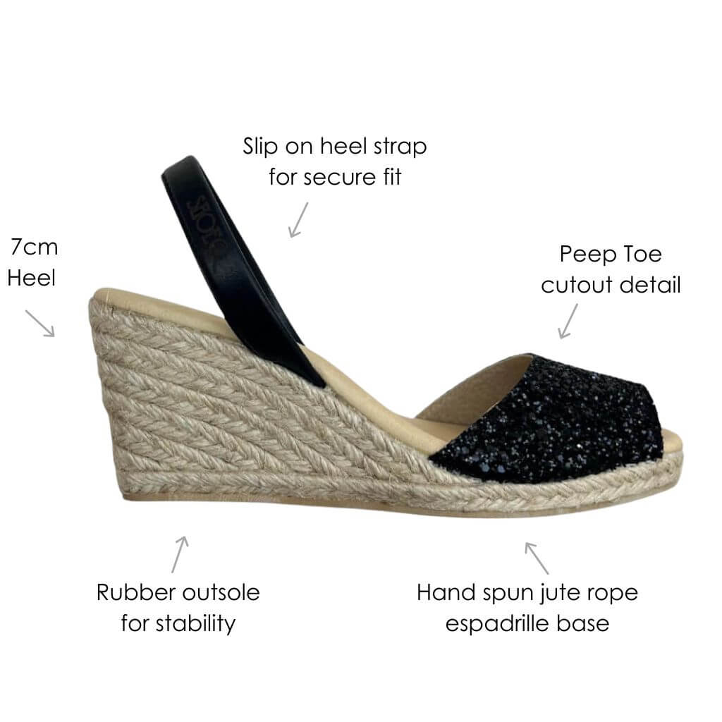 Classic Espadrille Wedge ('23 Edit) in Midnight Glitter - Shoeq