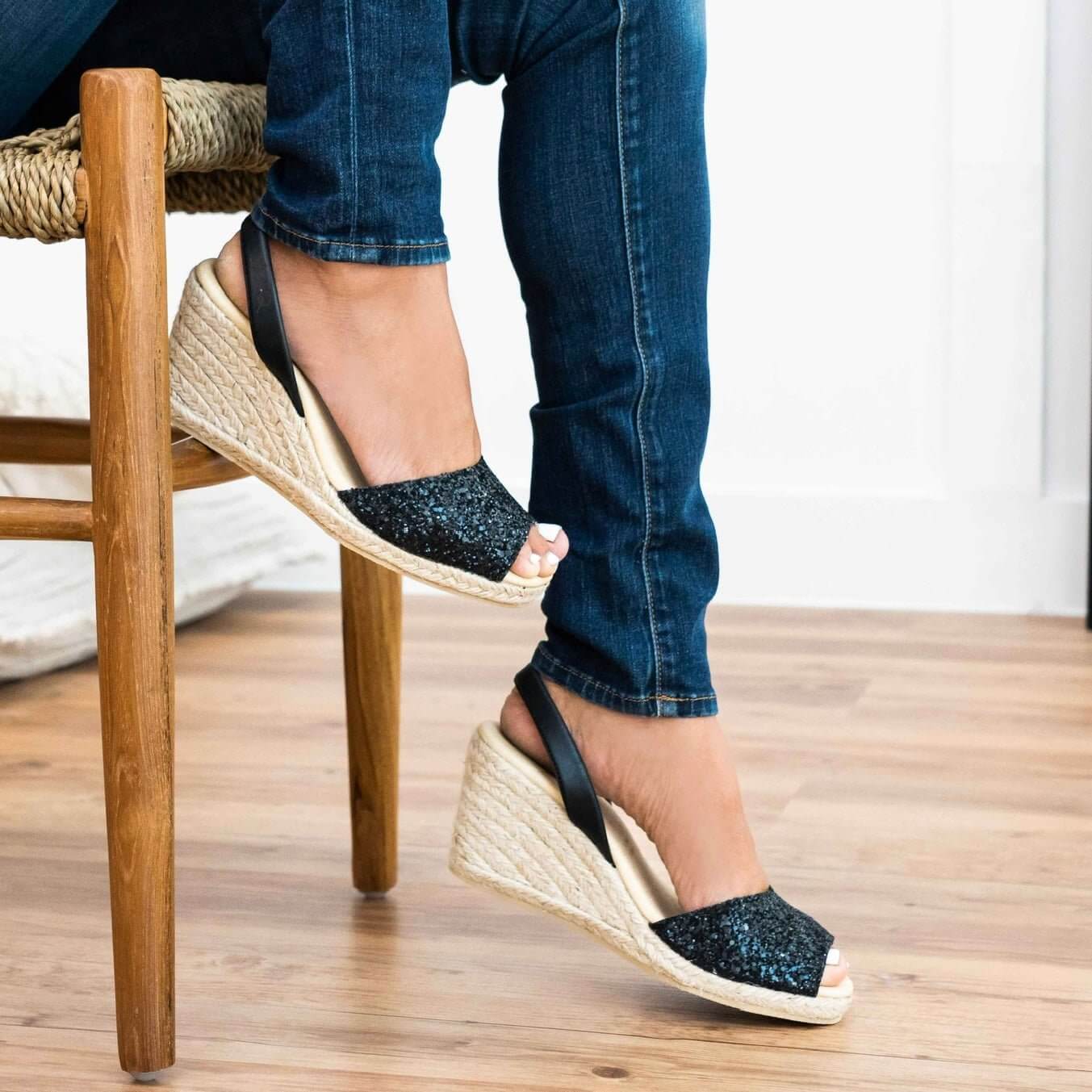 Classic Espadrille Wedge ('23 Edit) in Midnight Glitter - Shoeq