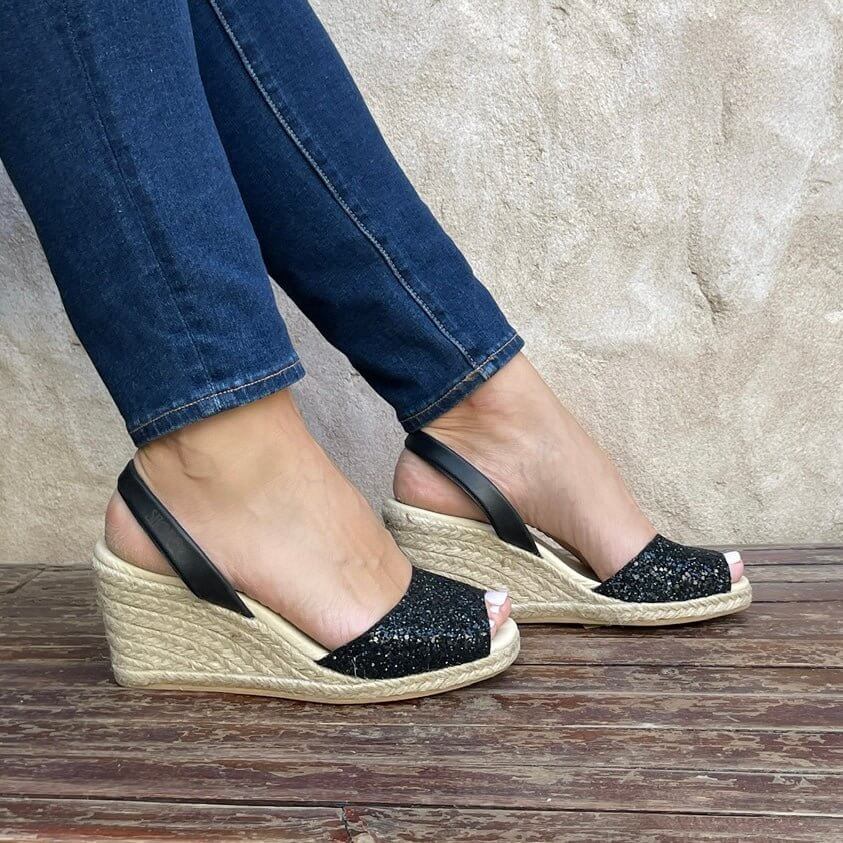 Classic Espadrille Wedge (&#39;23 Edit) in Midnight Glitter - Shoeq