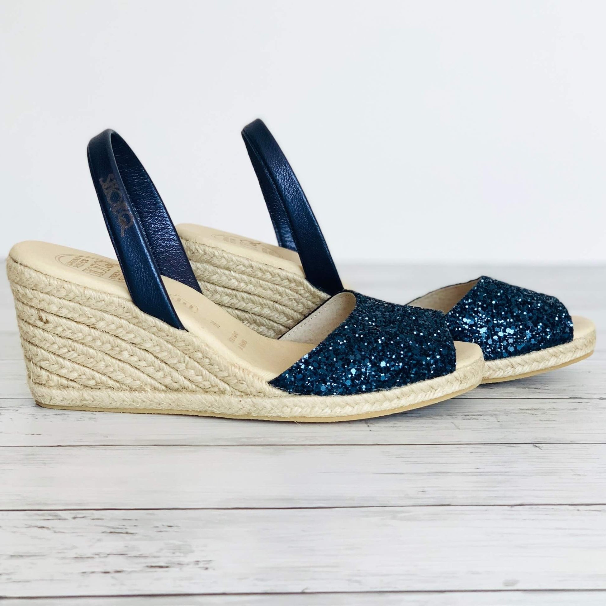 Classic Espadrille Wedge ('23 Edit) in Navy Glitter - Shoeq