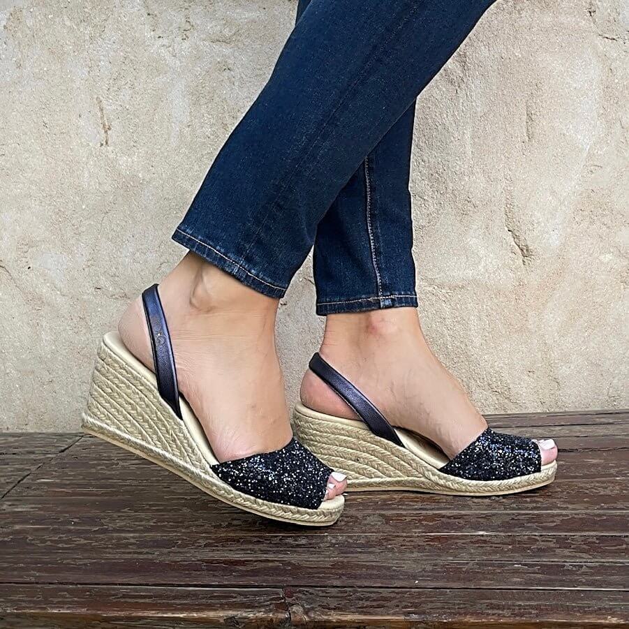 Classic Espadrille Wedge (&#39;23 Edit) in Navy Glitter - Shoeq