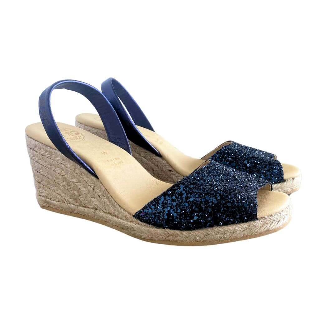 Classic Espadrille Wedge ('23 Edit) in Navy Glitter - Shoeq