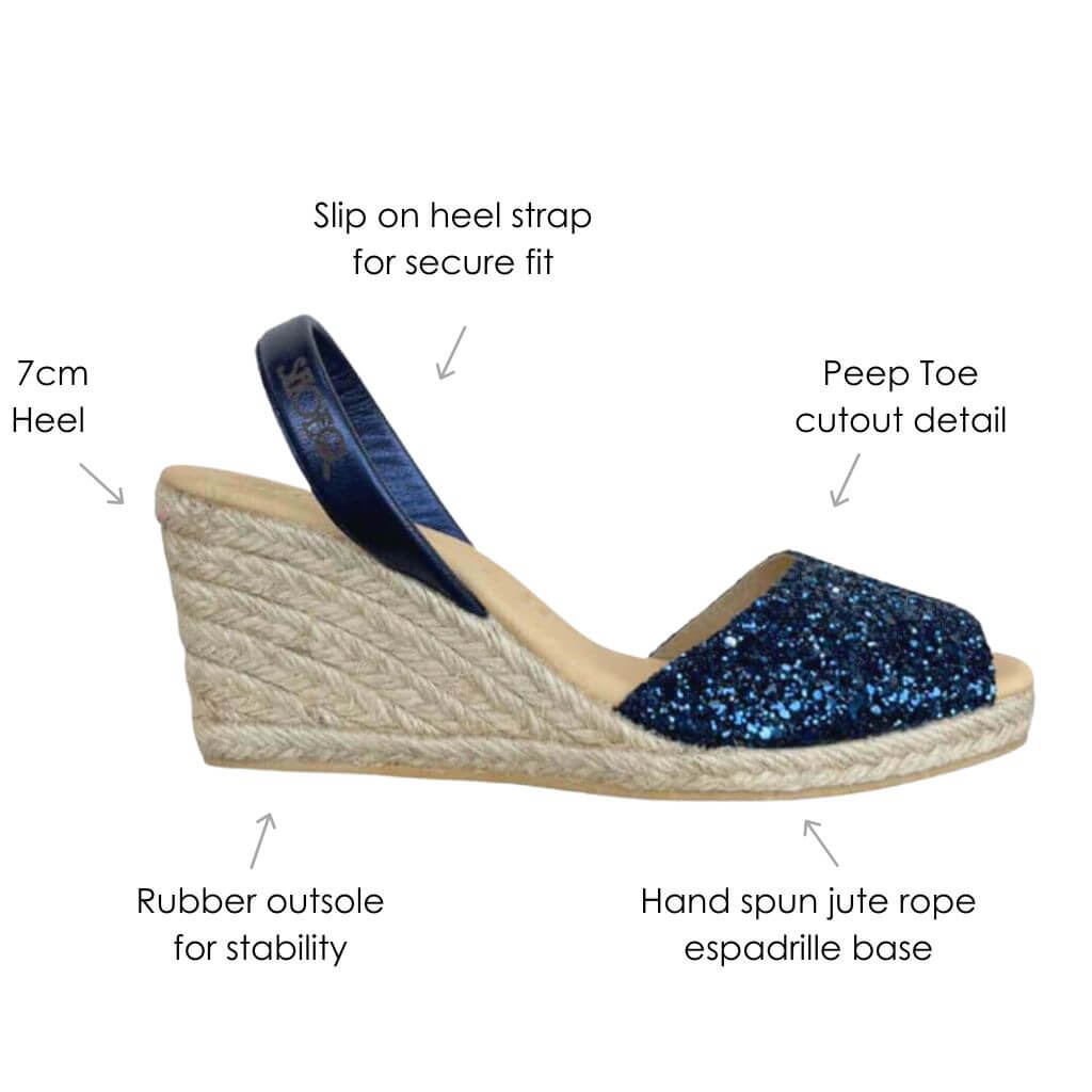 Classic Espadrille Wedge ('23 Edit) in Navy Glitter - Shoeq