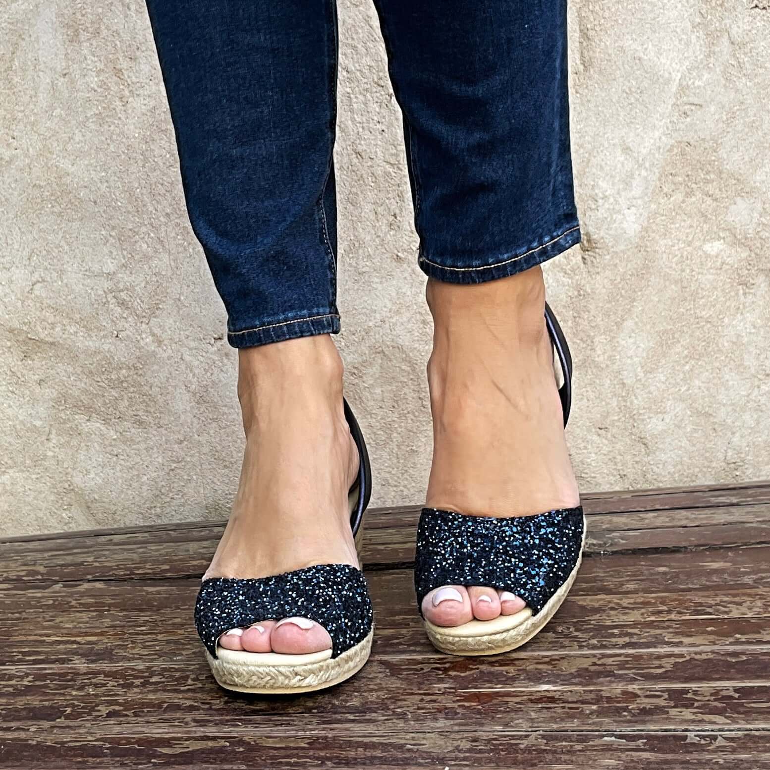 Classic Espadrille Wedge ('23 Edit) in Navy Glitter - Shoeq