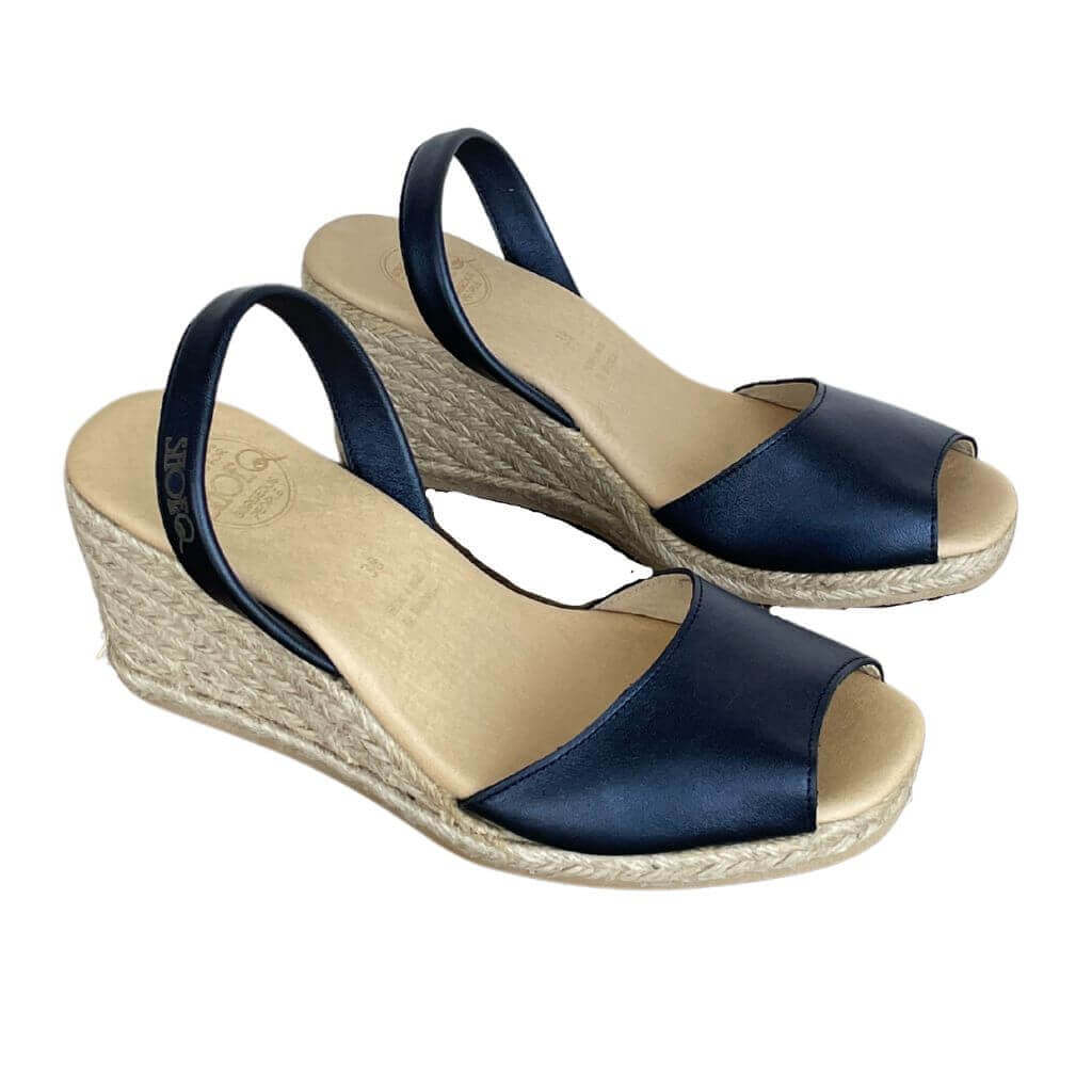 Classic Espadrille Wedge ('23 Edit) in Navy Sheen - Shoeq