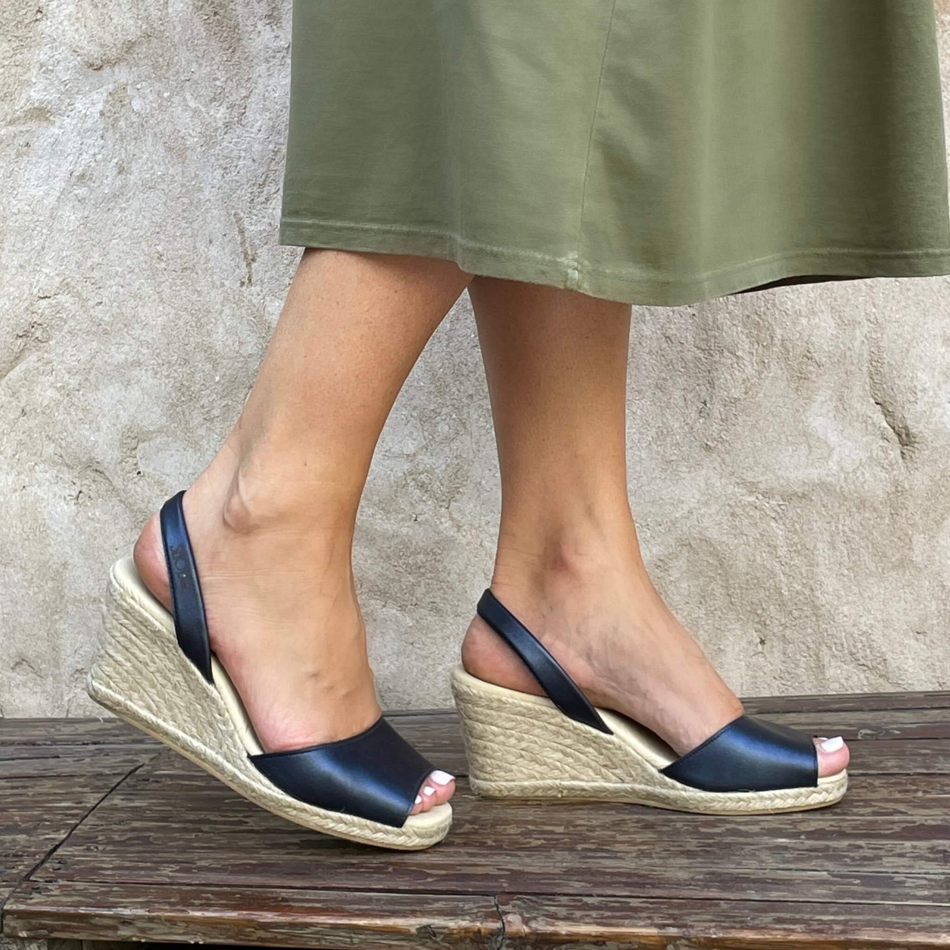 Classic Espadrille Wedge ('23 Edit) in Navy Sheen - Shoeq