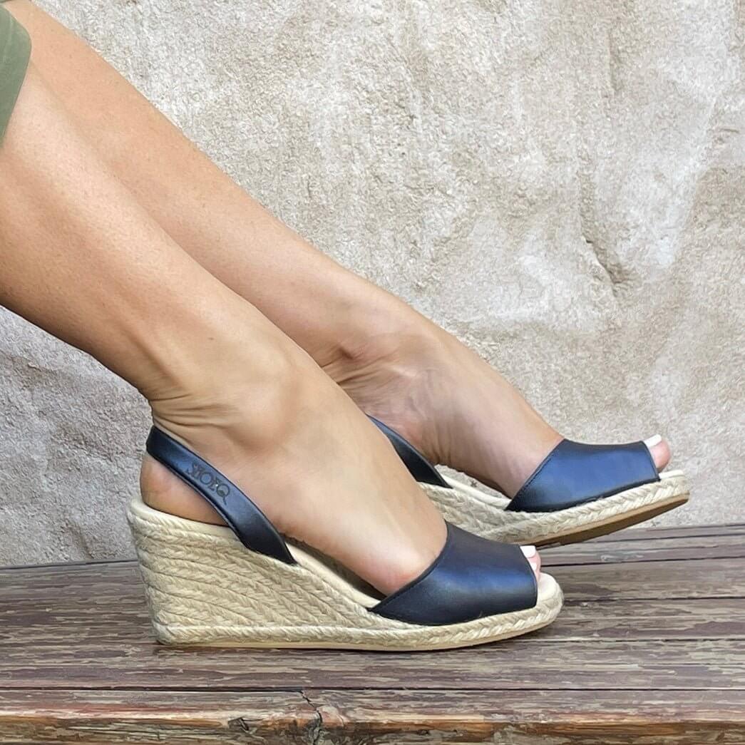 Classic Espadrille Wedge (&#39;23 Edit) in Navy Sheen - Shoeq