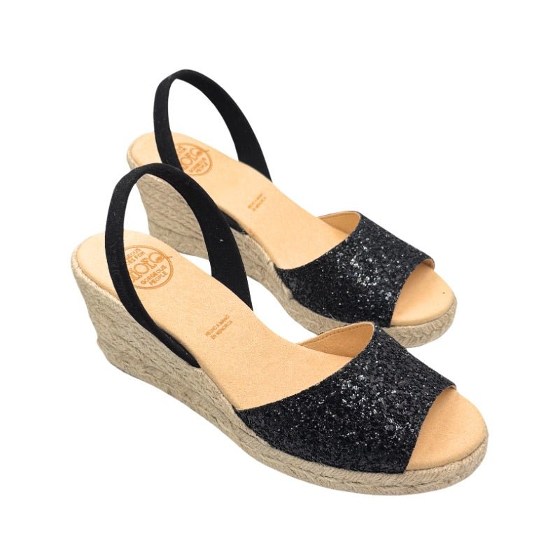 Classic Espadrille Wedge ('24 Edit) in Midnight Glitter (Vegan) - Shoeq