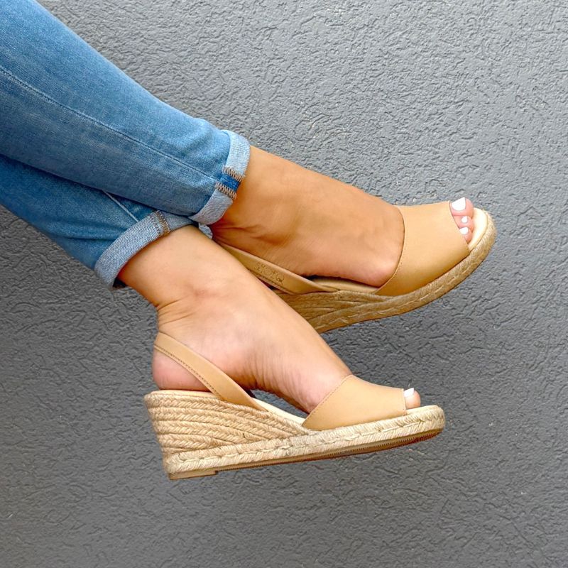 Classic Espadrille Wedge in Caramel Leather - 2024 edit - Shoeq