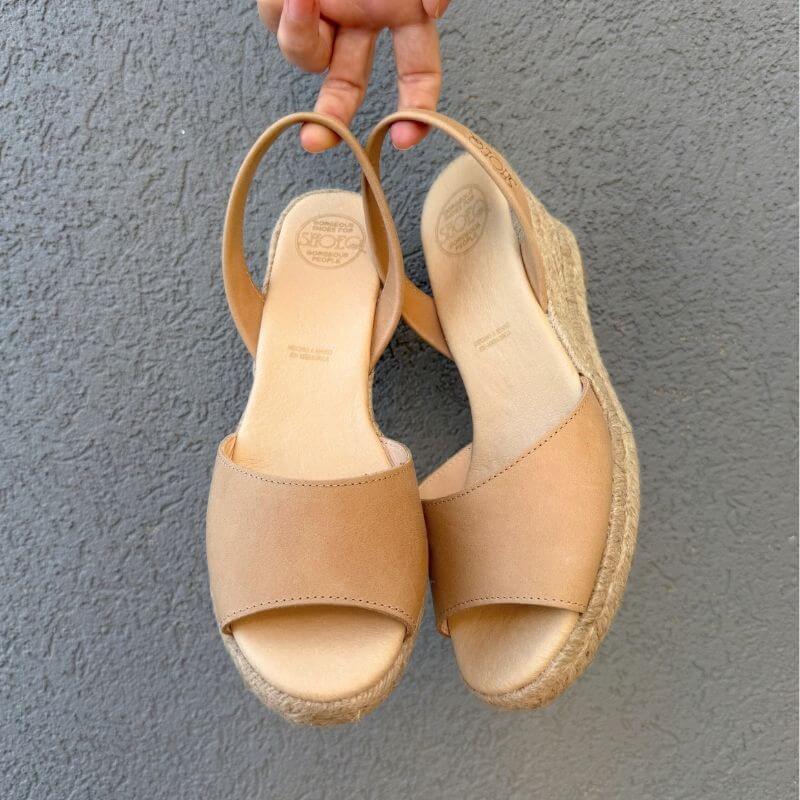 Classic Espadrille Wedge in Caramel Leather - 2024 edit - Shoeq