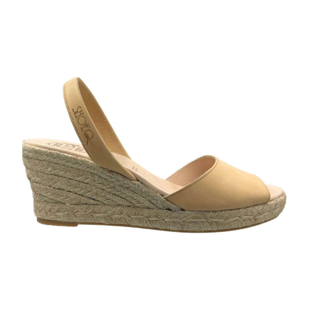 Classic Espadrille Wedge in Caramel Leather - Shoeq