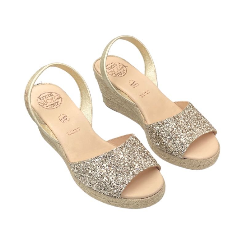 Classic Espadrille Wedge in Champagne Glitter - 2024 edit - Shoeq