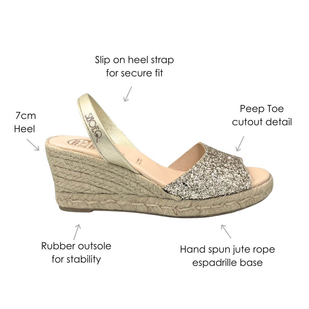 Classic Espadrille Wedge in Champagne Glitter - 2024 edit - Shoeq