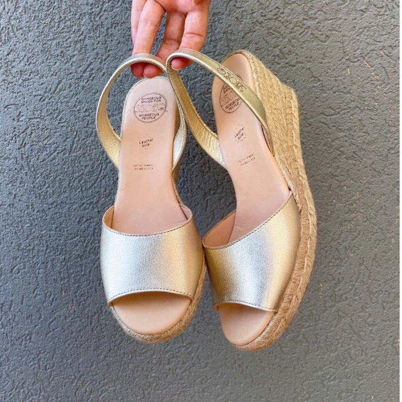 Classic Espadrille Wedge in Champagne Metallic - 2024 Edit - Shoeq