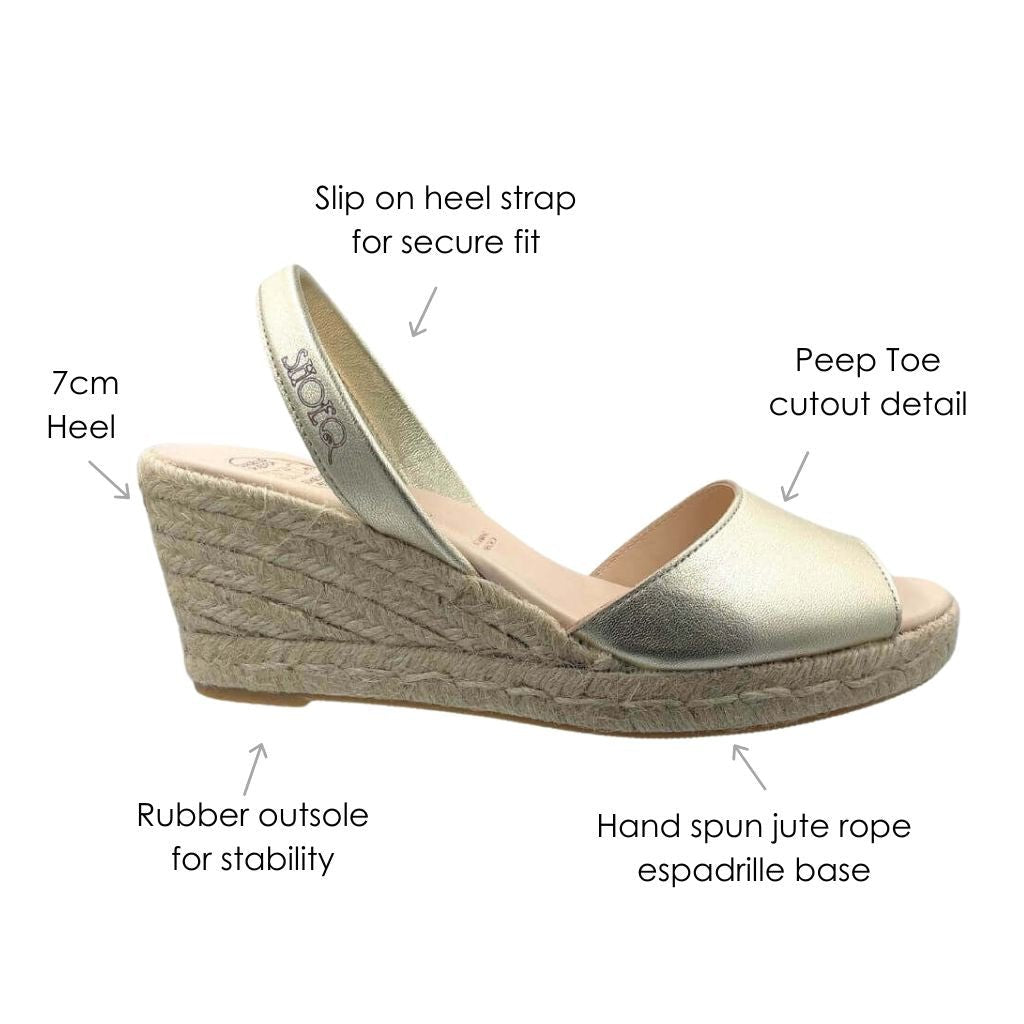 Classic Espadrille Wedge ('24 Edit) in Champagne Metallic - Shoeq