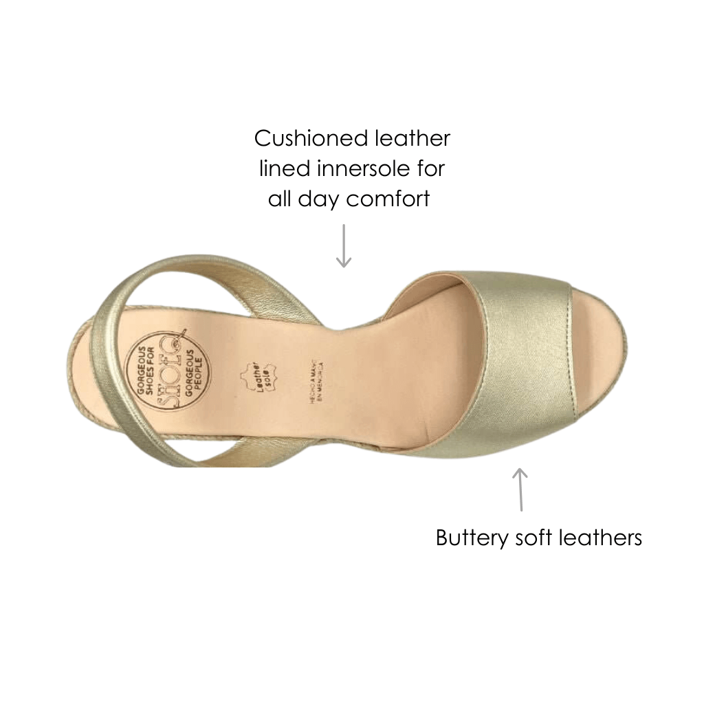 Classic Espadrille Wedge in Champagne Metallic - Shoeq