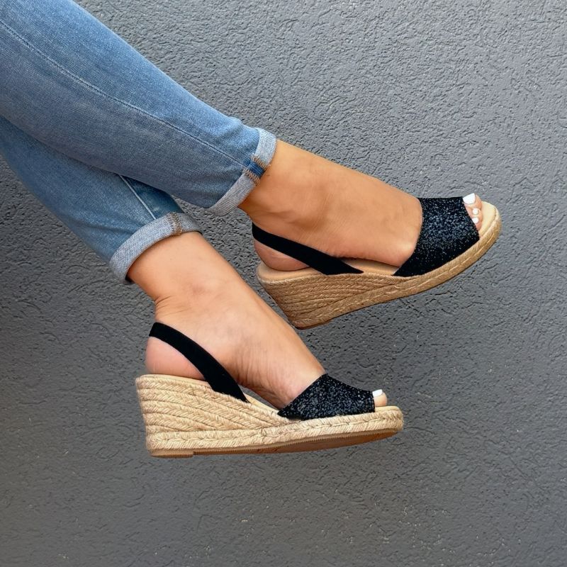 Classic Espadrille Wedge in Midnight Glitter - 2024 Edit (VEGAN) - Shoeq