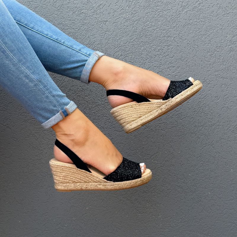 Classic Espadrille Wedge in Midnight Glitter - 2024 Edit (VEGAN) - Shoeq