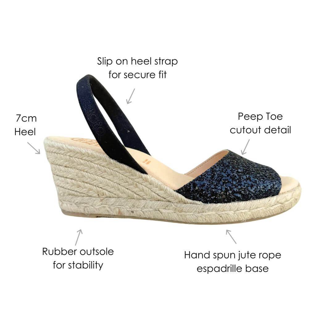 Classic Espadrille Wedge in Midnight Glitter - 2024 Edit (VEGAN) - Shoeq