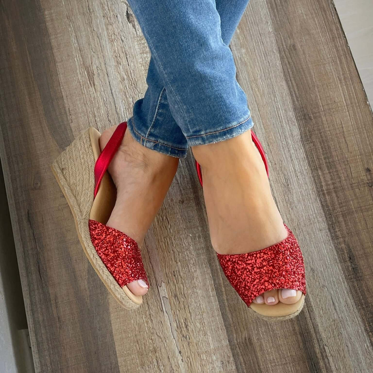 Classic Espadrille Wedge (&#39;23 Edit) in Red Glitter