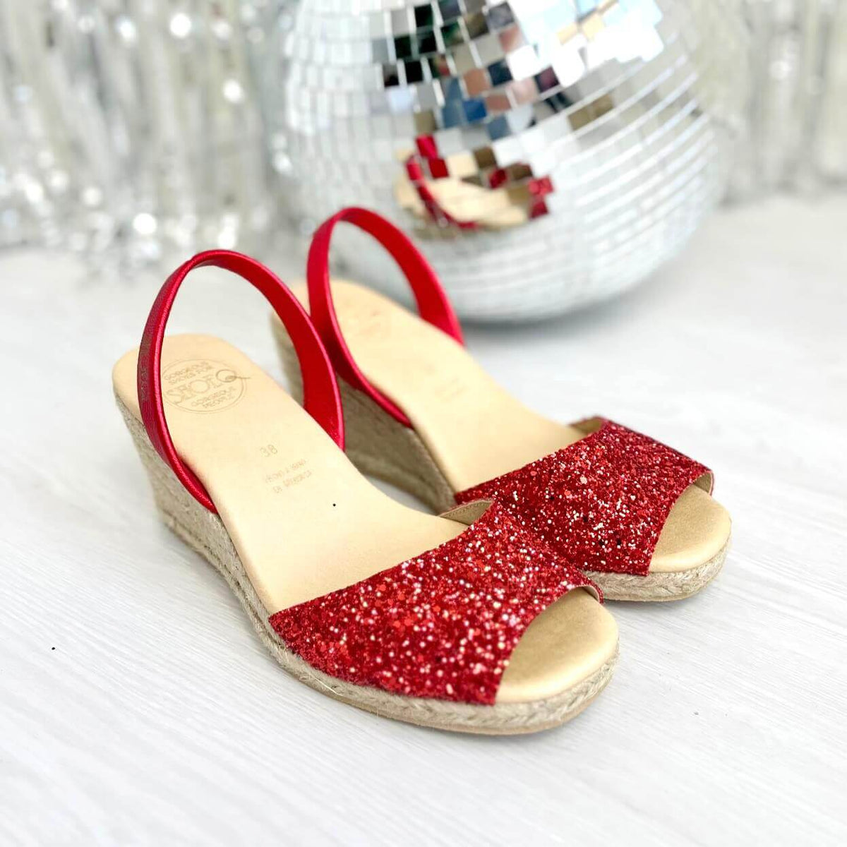 Classic Espadrille Wedge (&#39;23 Edit) in Red Glitter