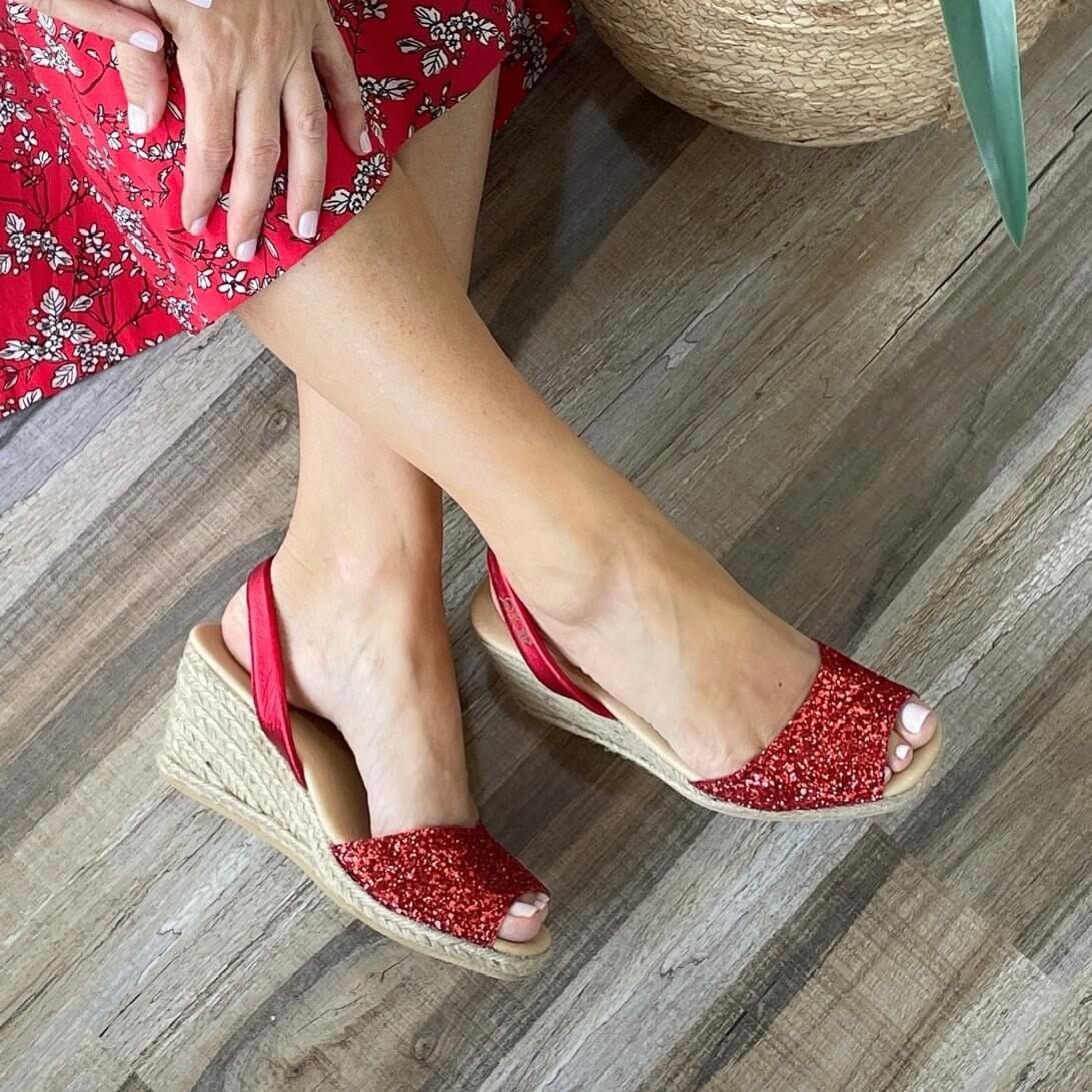 Classic Espadrille Wedge (&#39;23 Edit) in Red Glitter