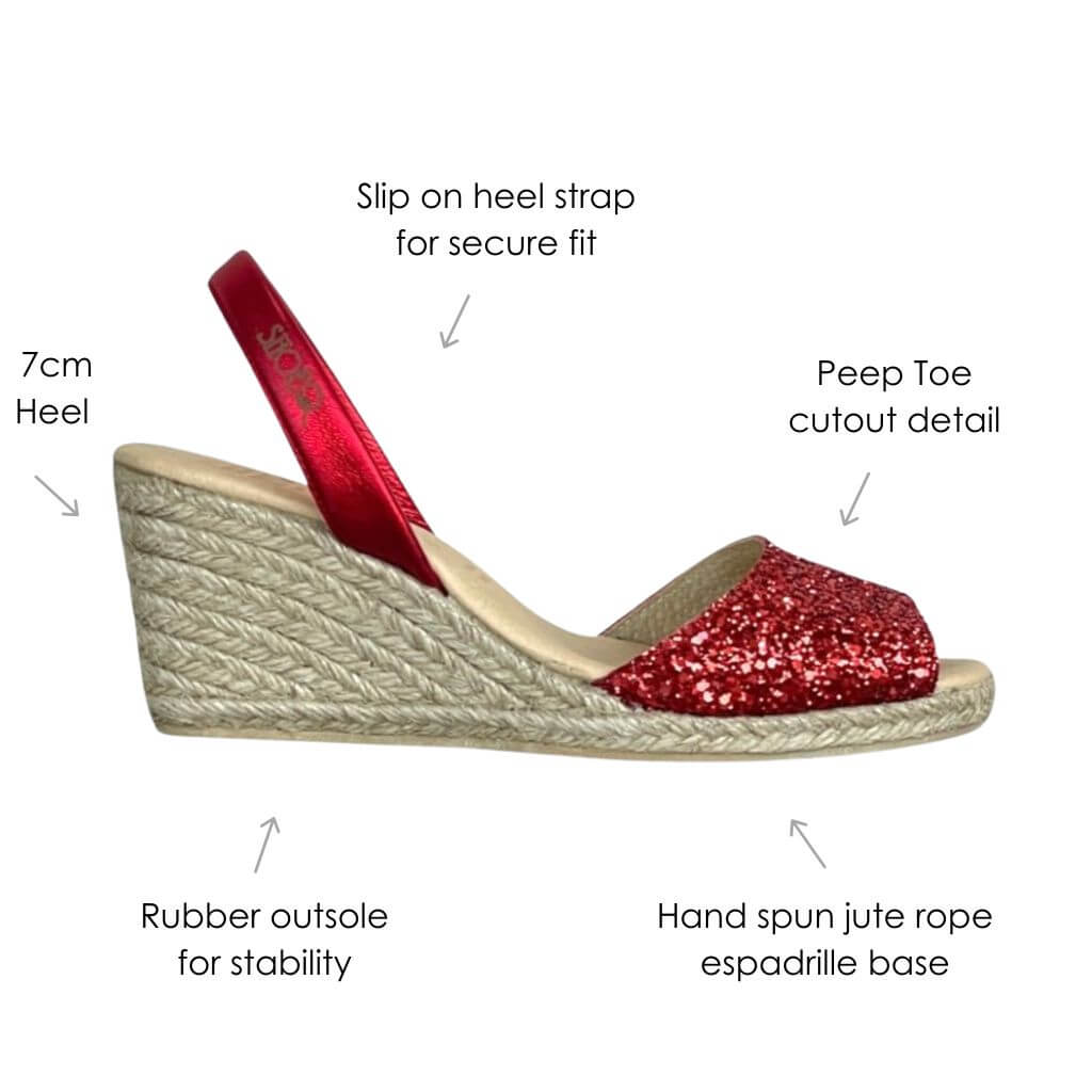 Classic Espadrille Wedge in Red Glitter - Shoeq