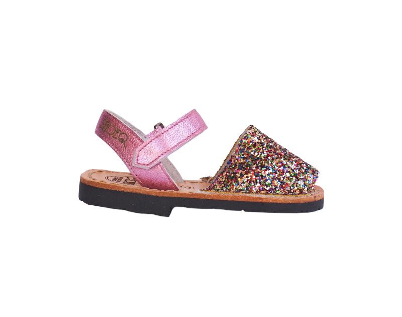 Girls Rainbow Pink Glitter Ankle Strap Avarca - Shoeq