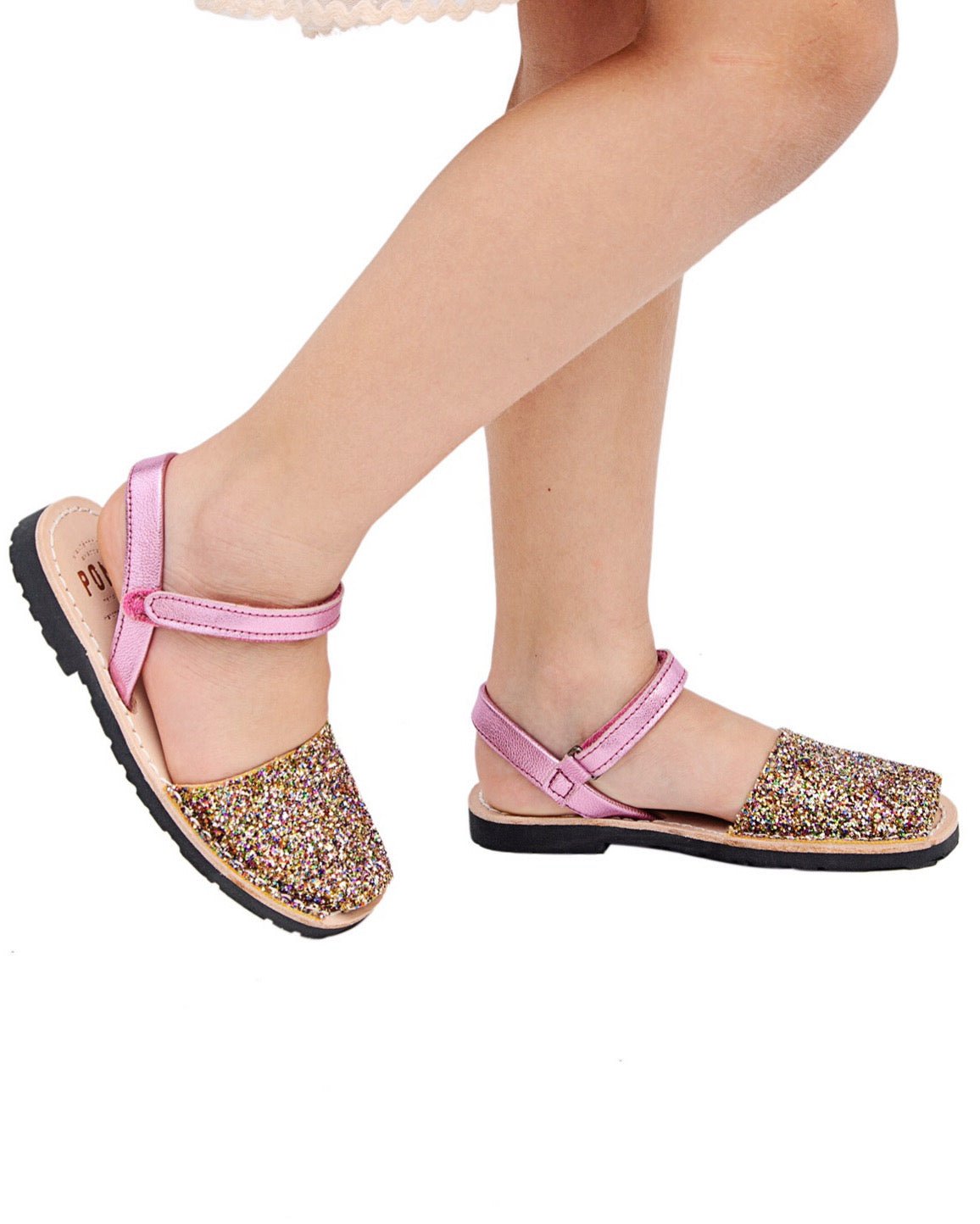 Girls Rainbow Pink Glitter Ankle Strap Avarca - Shoeq