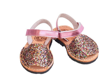 Girls Rainbow Pink Glitter Ankle Strap Avarca - Shoeq