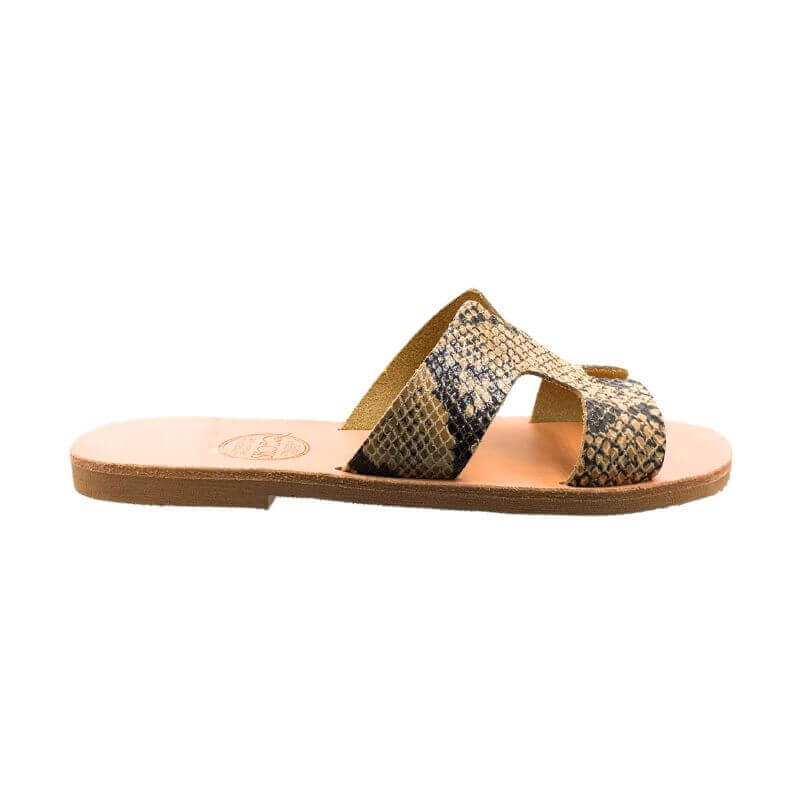 Hania Slide in Bronze Snakeskin Print - Shoeq