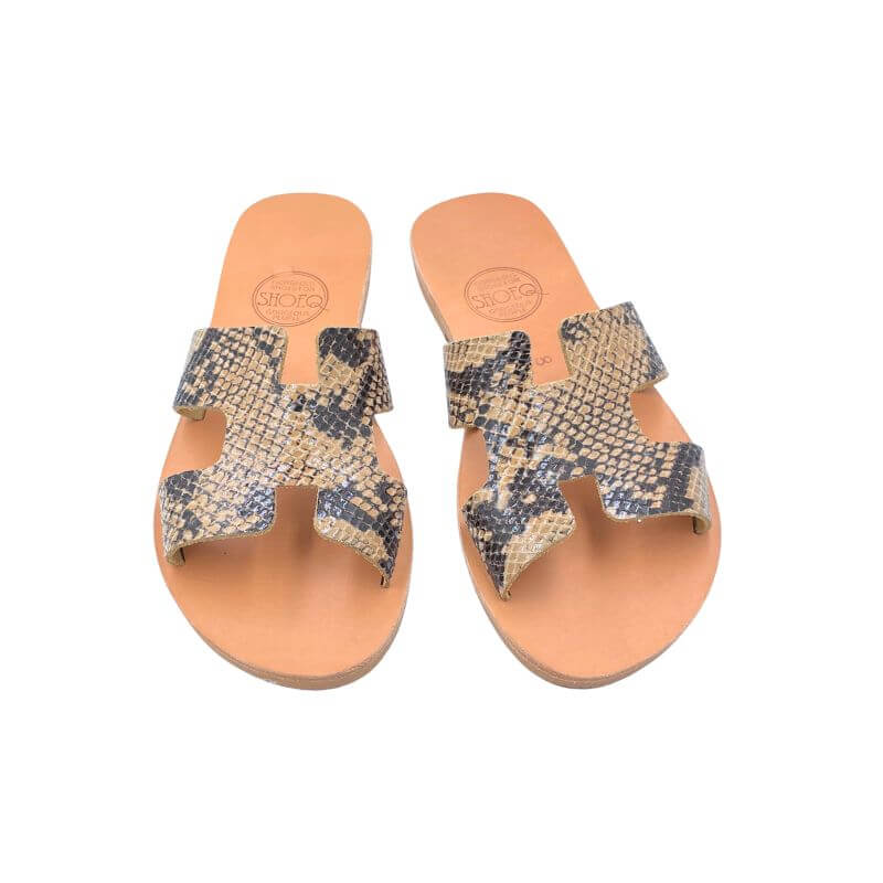 Hania Slide in Bronze Snakeskin Print - Shoeq