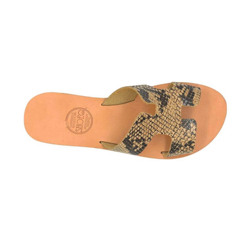 Hania Slide in Bronze Snakeskin Print - Shoeq