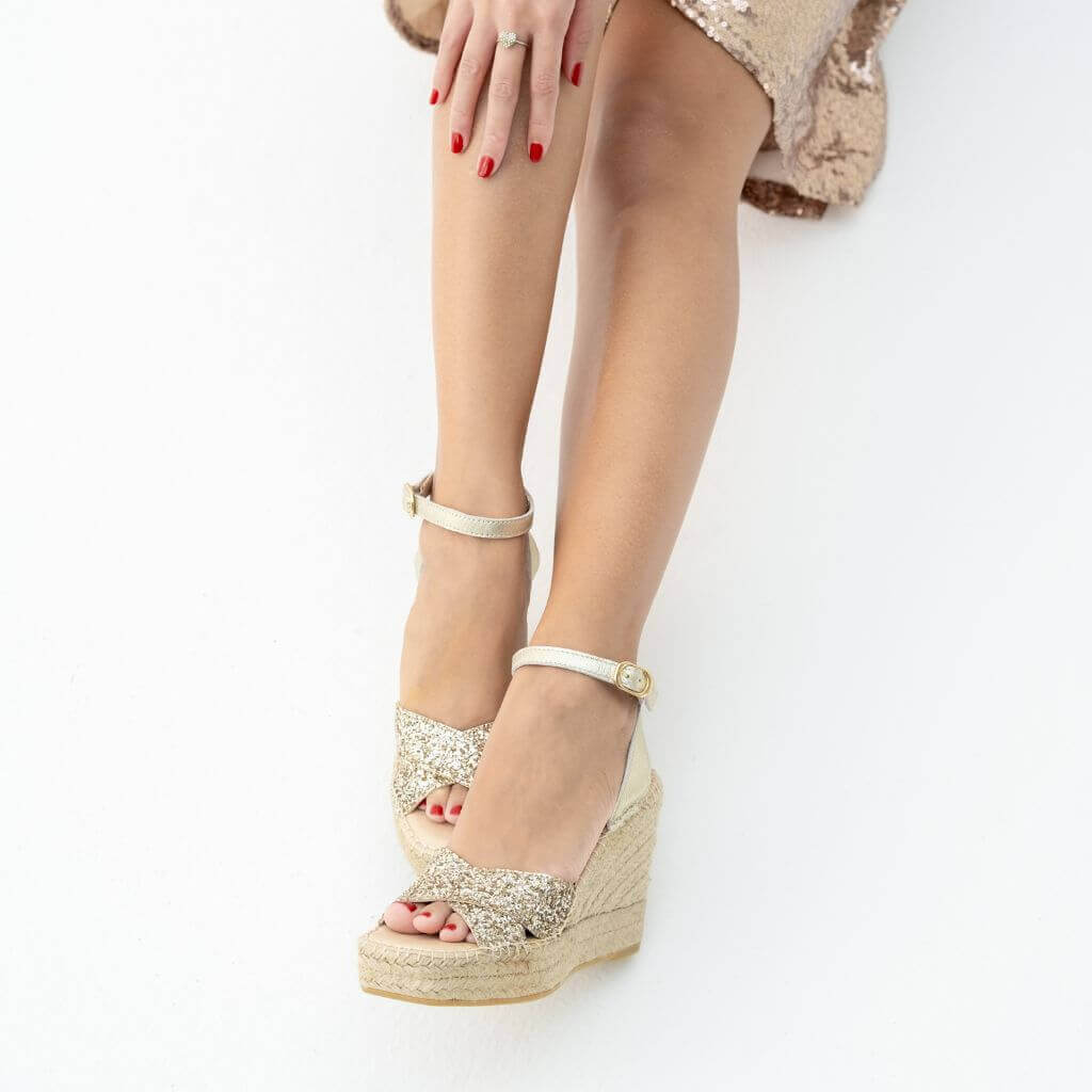 Lucia Espadrille Wedge in Champagne Glitter