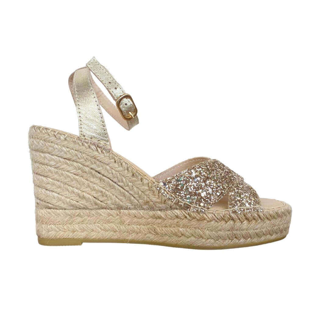 Lucia Espadrille Wedge in Champagne Glitter - Shoeq