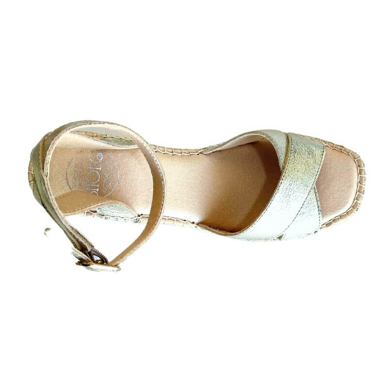 Lucia Espadrille Wedge in Champagne Metallic - Shoeq