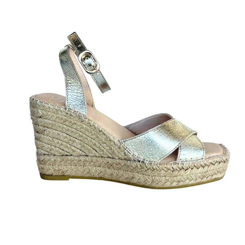 Lucia Espadrille Wedge in Champagne Metallic - Shoeq