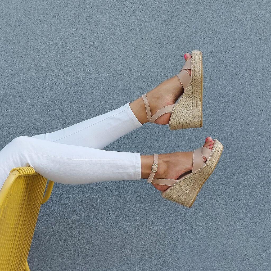 Lucia Espadrille Wedge in Sand - Shoeq