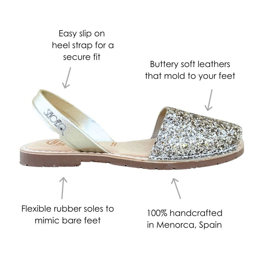 Luxe Premium Avarca in Champagne Glitter - Shoeq