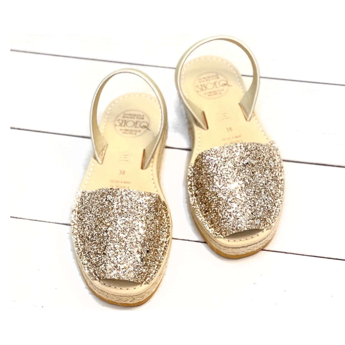 Micro Espadrille Wedge in Champagne Glitter - Shoeq